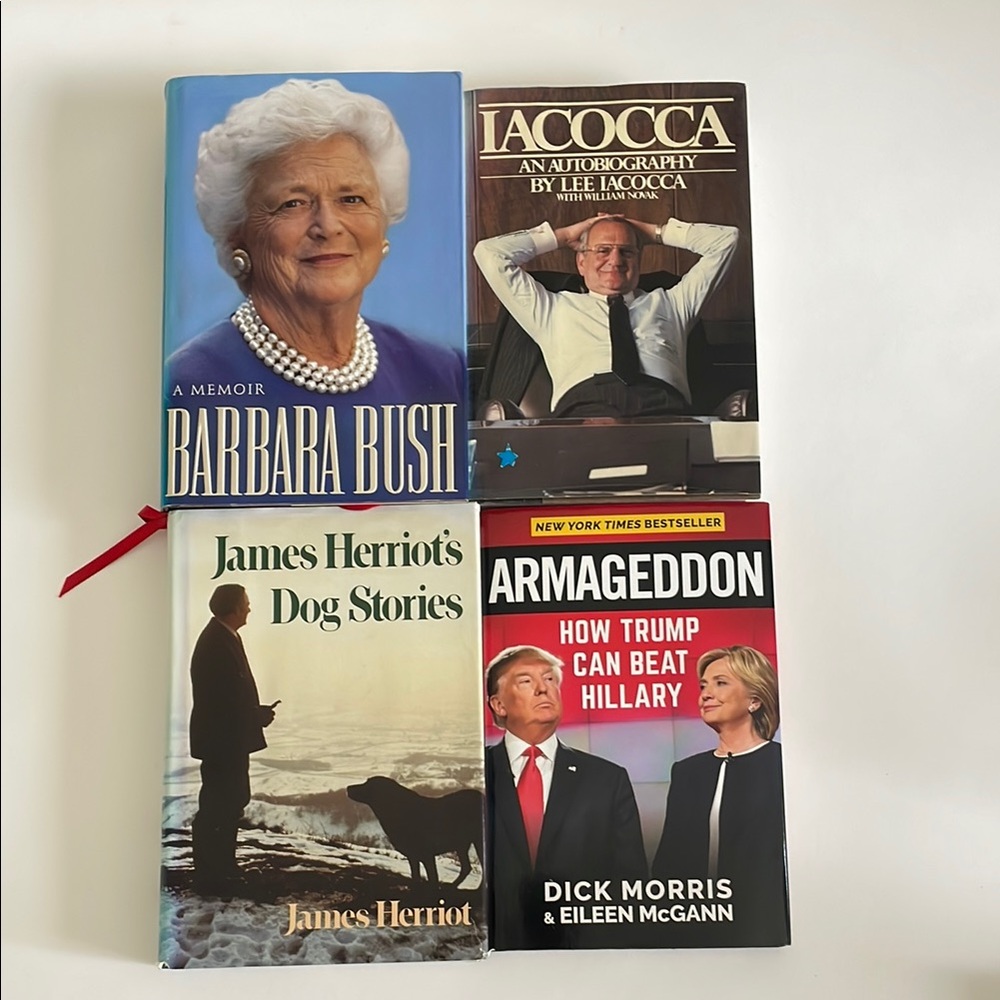 Set of Four Hardcover Books: Armageddon, Iacocca, A Memoir by Barbara Bush